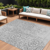 8' X 10' Silver And Gray Medallion Washable Indoor Outdoor Area Rug