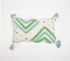 12" X 20" Blue and Green Chevron Cotton Throw Pillow Cover With Tassels, Tufts