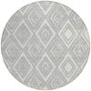 8' Silver And Ivory Round Geometric Washable Indoor Outdoor Area Rug