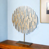 17" Antiqued Gold Round Disc Metal Tabletop Sculpture