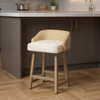 Wood Fabric Jute Low Back Counter Height Bar Chair
