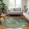 8' Artichoke Green Green And Ivory Round Abstract Washable Indoor Outdoor Area Rug