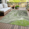 9' X 12' Artichoke Green Green And Ivory Abstract Washable Indoor Outdoor Area Rug