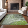 9' X 12' Artichoke Green Green And Ivory Abstract Washable Indoor Outdoor Area Rug