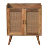 Distressed Solid Wood Inlaid Rattan Accent Cabinet With Two Doors