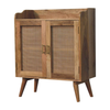 Distressed Solid Wood Inlaid Rattan Accent Cabinet With Two Doors