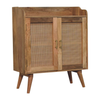 Distressed Solid Wood Inlaid Rattan Accent Cabinet With Two Doors