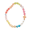 Stretch Bracelet Multi Gemstones W/Cross