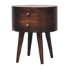 Walnut Wood Oval Two Drawer Nightstand