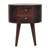 Walnut Wood Oval Two Drawer Nightstand