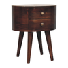 Walnut Wood Oval Two Drawer Nightstand
