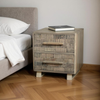 Wood Carved Geometric Two Drawer Nightstand