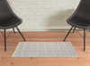 2' X 3' Ivory And Gray Wool Plaid Hand Woven Stain Resistant Area Rug
