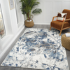 7' X 9' Ivory Teal And Black Abstract Area Rug
