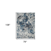 7' X 9' Ivory Teal And Black Abstract Area Rug