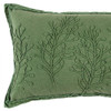 14" X 26" Green Tone on Tone Botanical Throw Pillow With Embroidery