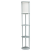 Simple Designs 62.5" Round Modern Shelf Etagere Organizer Storage Floor Lamp with 2 USB Charging Ports, 1 Charging Outlet and Linen Shade