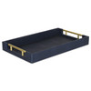 16" Navy Blue Wood Faux Shagreen Serving Tray With Handles