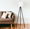 63" Black LED Light Changing Floor Lamp With Cream Fabric Drum Shade