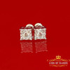 10K White Gold Finish with Lab Created Diamond Silver Square Men's Stud Earrings