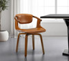 Brown And Natural Upholstered Faux Leather Dining Arm Chair