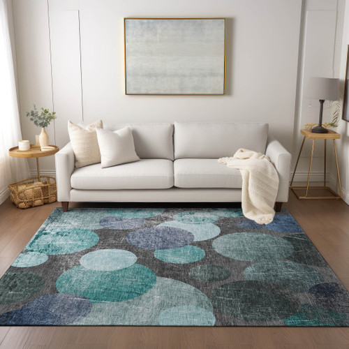 10' X 14' Gray Blue and Purple Abstract Washable Non Skid Indoor Outdoor Area Rug - 606114979302