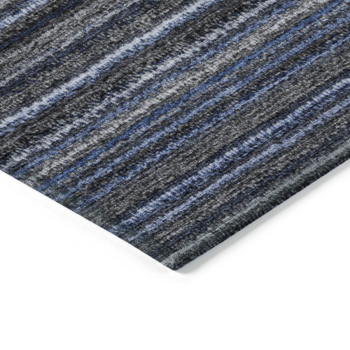 8' X 10' Blue Denim Blue And Gray Striped Washable Indoor Outdoor Area Rug