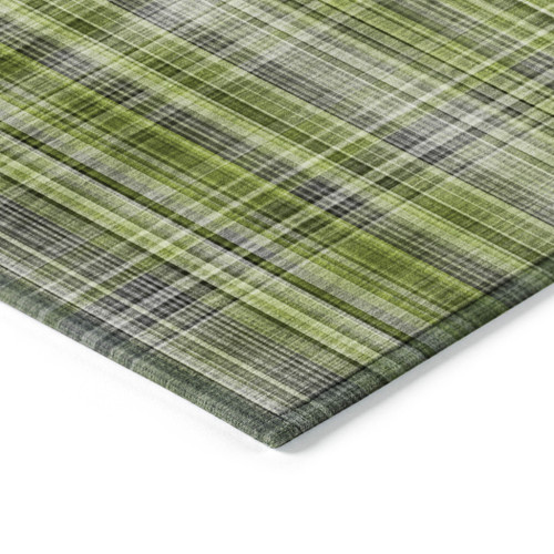 9' X 12' Green Plaid Washable Non Skid Indoor Outdoor Area Rug