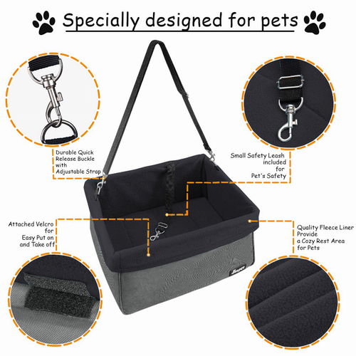JESPET & GOOPAWS Dog Booster Seats for Cars, Portable Dog Car Seat Travel Carrier with Seat Belt for 24lbs Pets - 032565445420