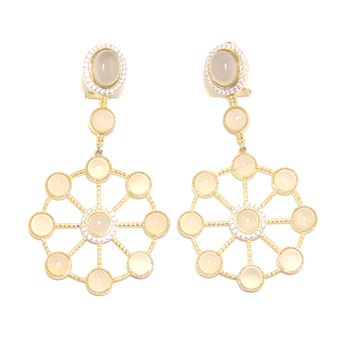 Yellow & Gray Agate Circle Dangle Earrings, 925 Sterling Silver