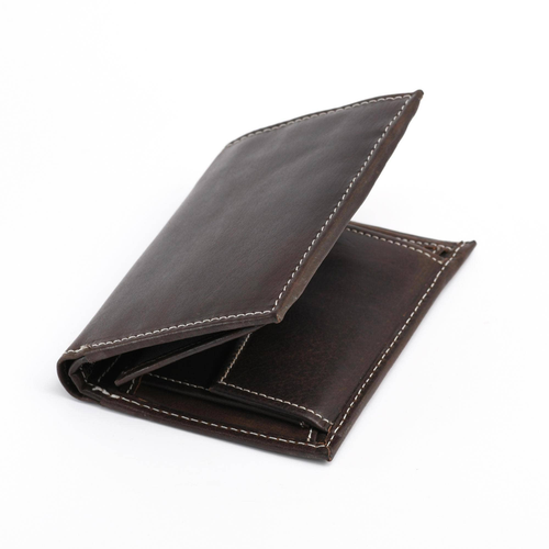 Hipster Wallet with Flap in Dark Brown Leather | Style n Craft