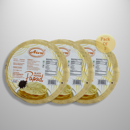 Aiva Pappadums (Indian Lentil Wafer Snack) Black Pepper Papad