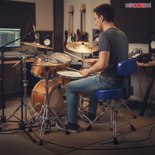 Drum Throne 4" Cushion Padded Stool w Backrest Airlift Height Adjustable Chair w 441Lb Capcity