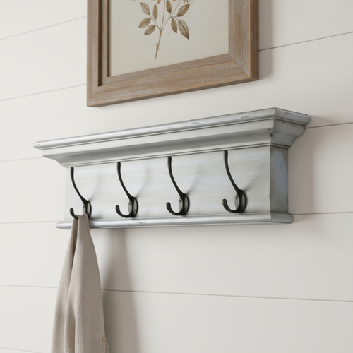 Wood Four Hook Wall Mount Coat Rack