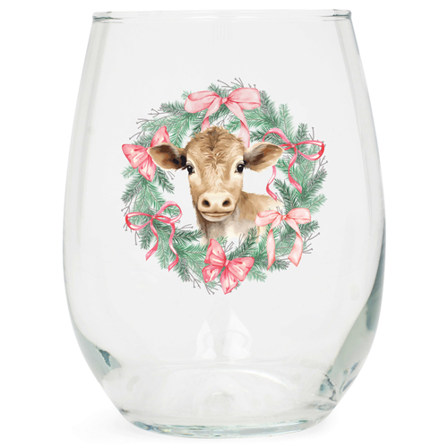 Wine Glass Highland Cow Wreath 