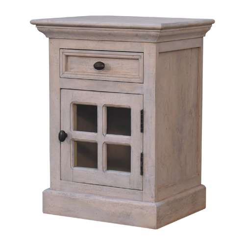 Wood Glass Distressed Two Drawer Nightstand