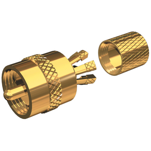 Shakespeare PL-259-CP-G - Solderless PL-259 Connector for RG-8X or RG-58/AU Coax - Gold Plated - 719441110840