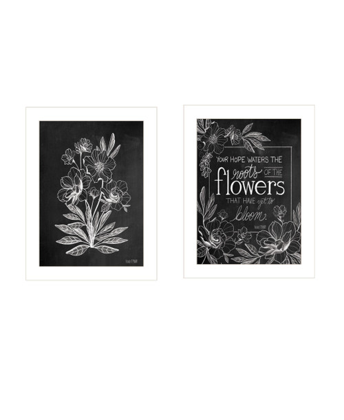 Set Of Two Vintage Flowers In Bloom 1 White Framed Print Wall Art - 606114161028