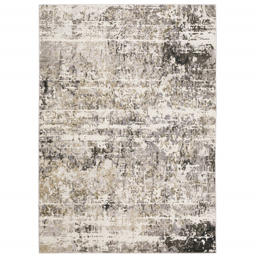 6' X 9' Grey Ivory Beige Charcoal Black Tan And Brown Abstract Power Loom Stain Resistant Area Rug - 606114609568