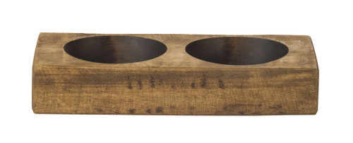 Rustic Brown Wood Two Hole Candle Holder - 606114681847