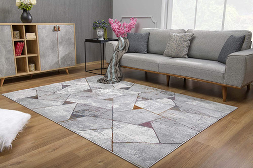 7’ x 10’ Gray Irregular Geometric Area Rug - 808230020313