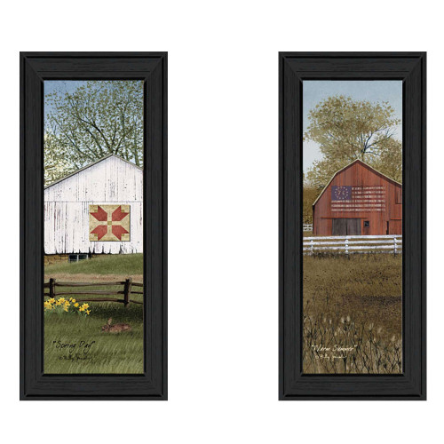 Set Of Two Country Barns 3 Black Framed Print Wall Art - 606114678724