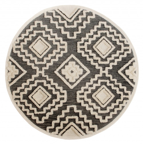 6’ Round Gray and Cream Geometric Area Rug - 808230063235