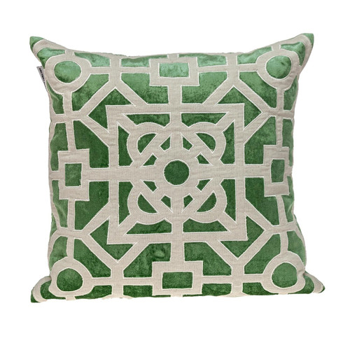 Beige and Green Lattice Velvet Throw Pillow - 808230109582