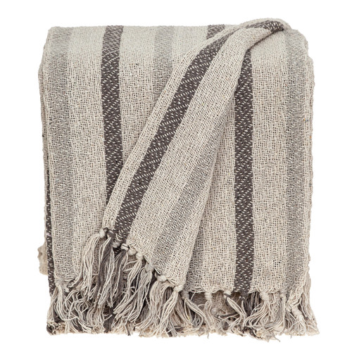 Beige and Taupe Woven Handloom Throw Blanket with Tassels - 606114636601