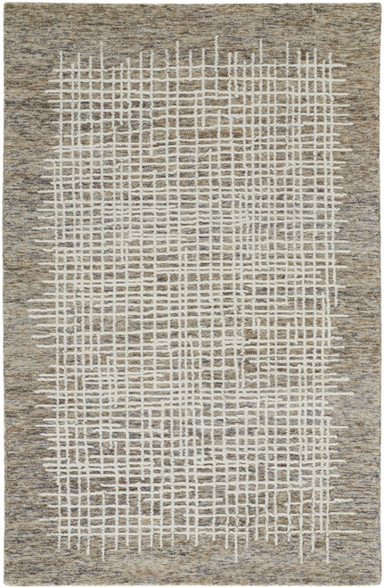 4' X 6' Tan And Ivory Wool Plaid Tufted Handmade Stain Resistant Area Rug - 606114134985