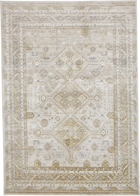 4' X 6' Gold And Ivory Floral Area Rug - 606114121978