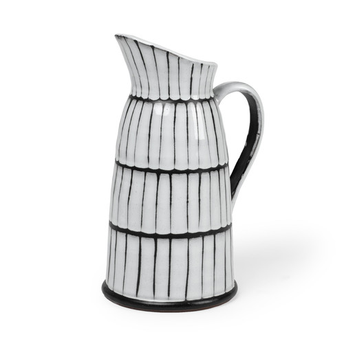 13" White And Black Artisan Glaze Ceramic Pitcher - 808230023413