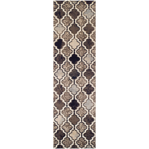 10' Ivory Quatrefoil Power Loom Distressed Stain Resistant Runner Rug - 606114147190