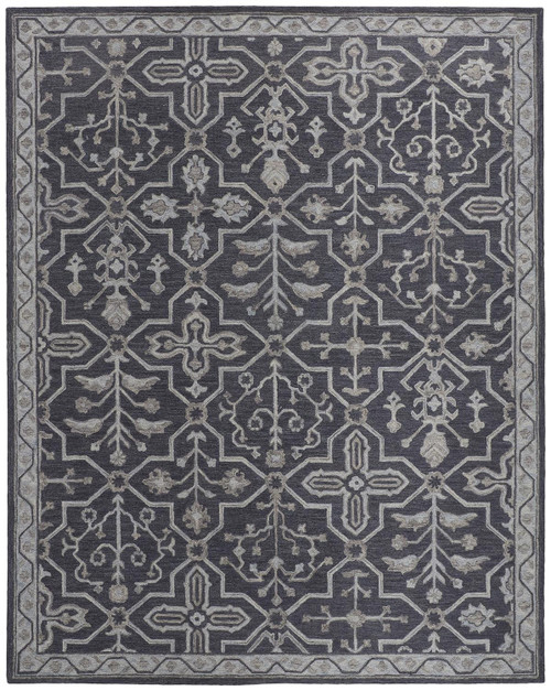 8' X 10' Blue And Gray Wool Floral Tufted Handmade Stain Resistant Area Rug - 606114128946